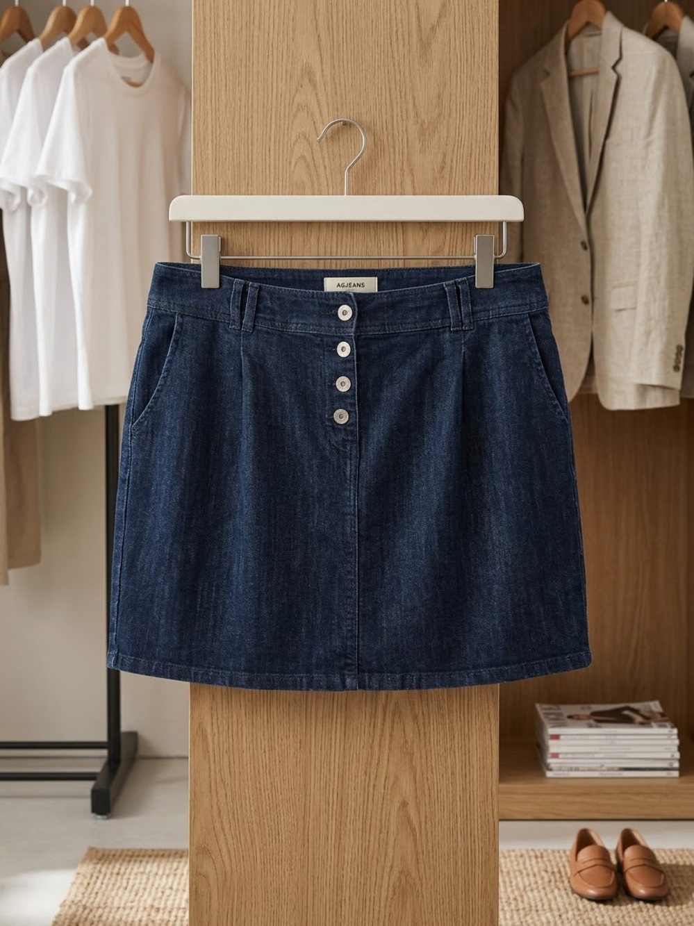 New York & Company Dark Blue Denim Button-Front Mini Skirt